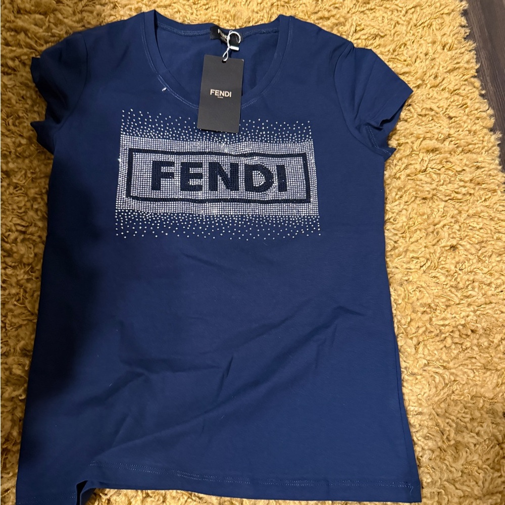 Fendi Blue Logo Short Sleeve Tee